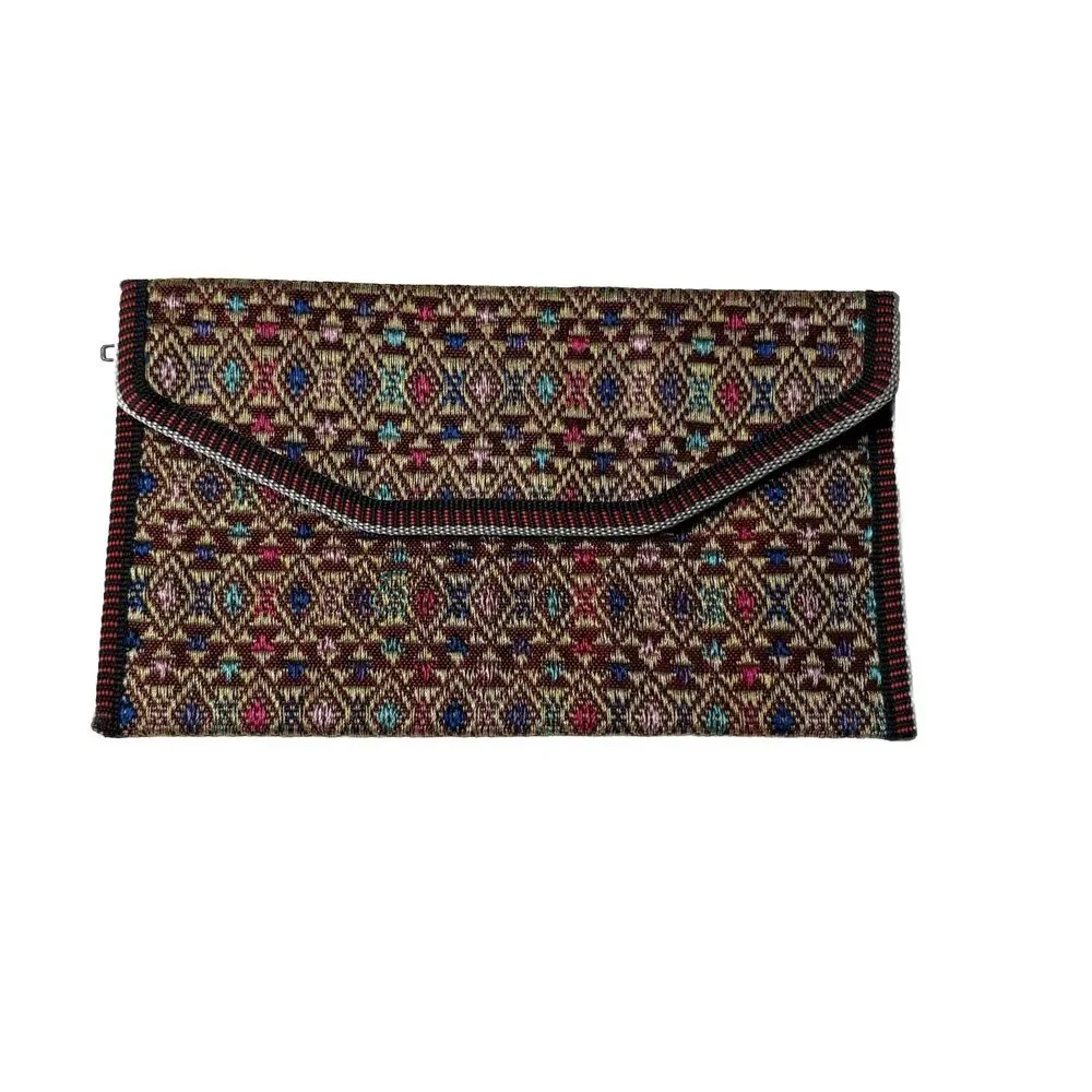 Vietnam Hand Stitch Embroidery Zipper Wallet Clutch Green, Blue Pink Red
